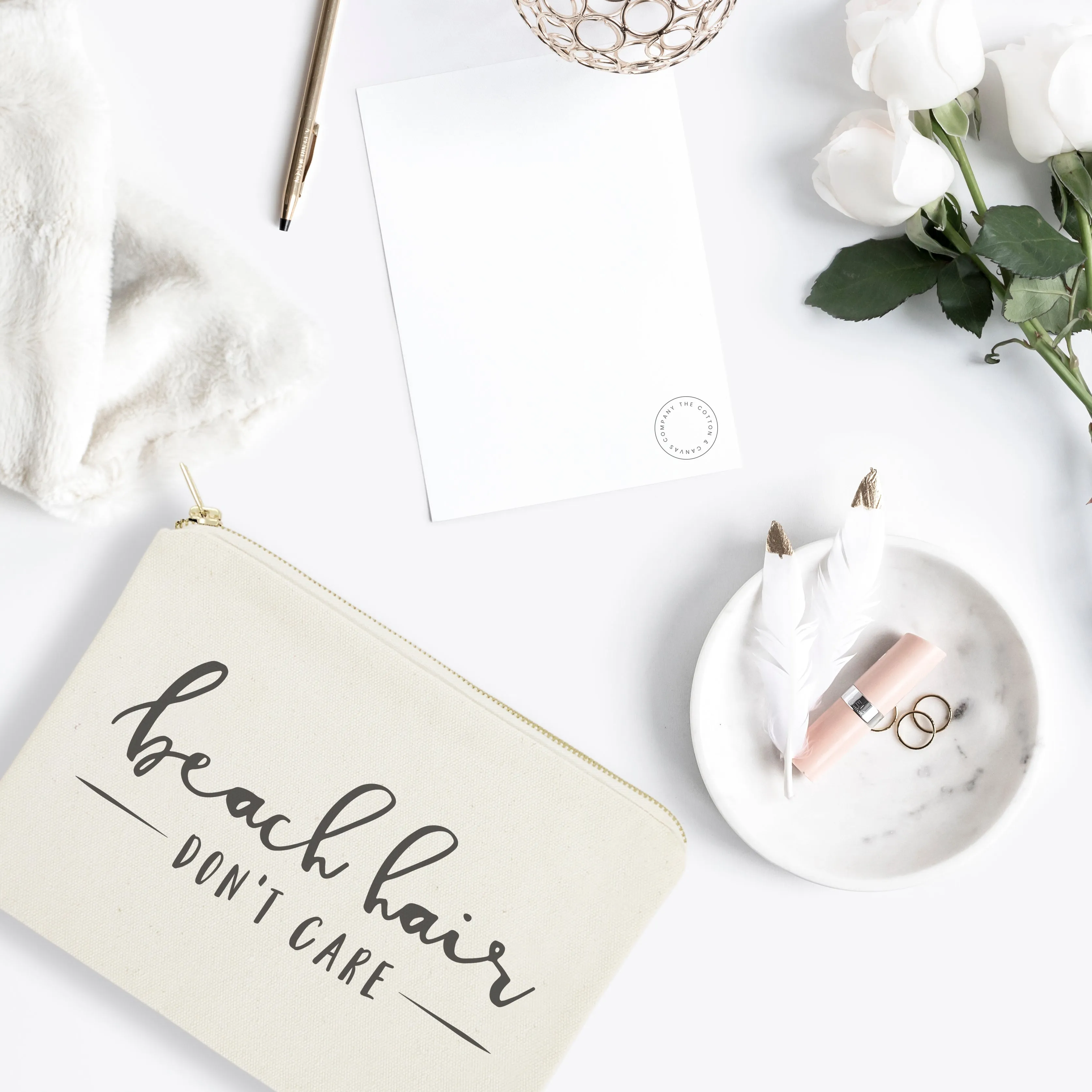 Beach Hair Don't Care Cotton Canvas Cosmetic Bag sold by Beach Bunny product image thumbnail 3