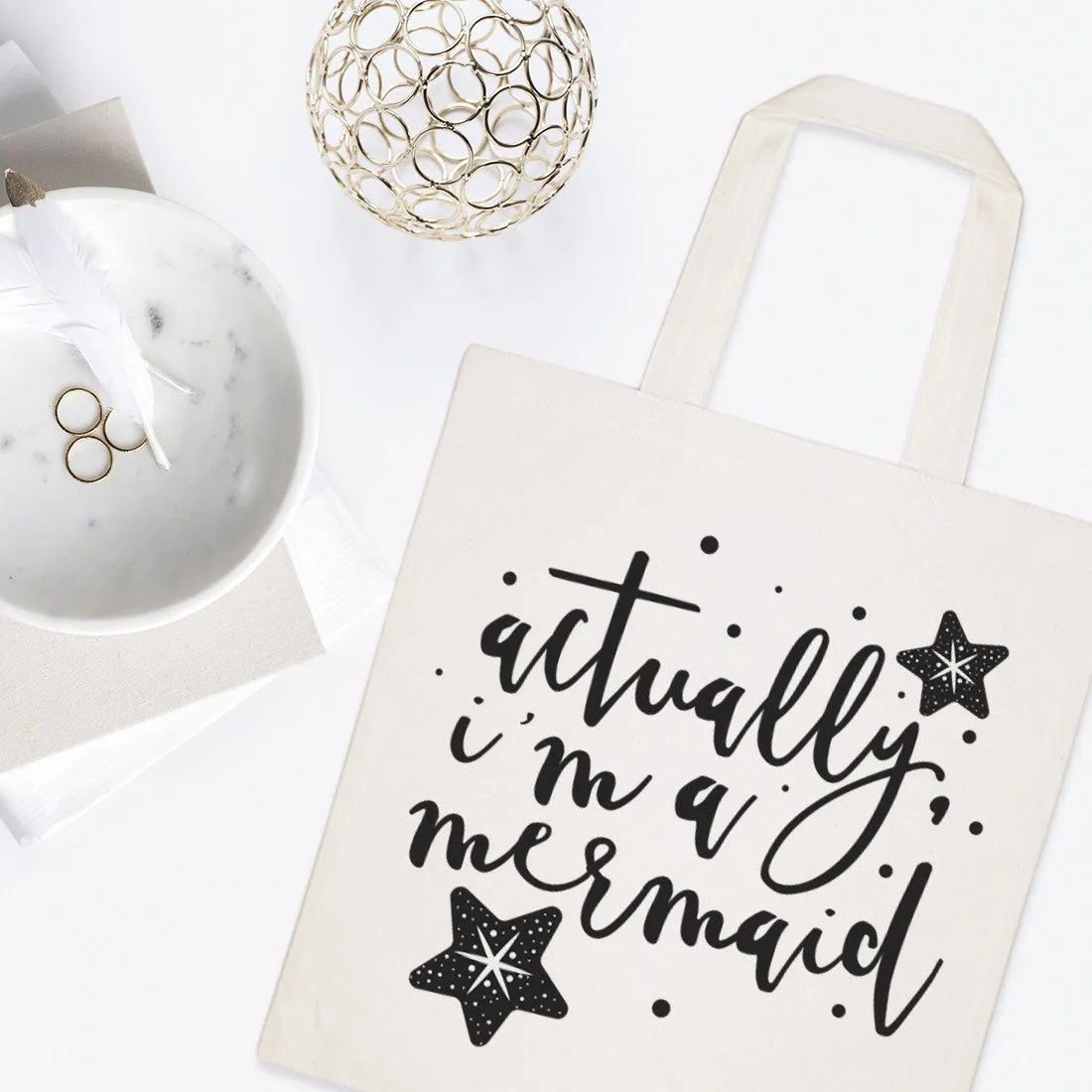 Actually, I'm a Mermaid Cotton Canvas Tote Bag sold by Beach Bunny product image thumbnail 3