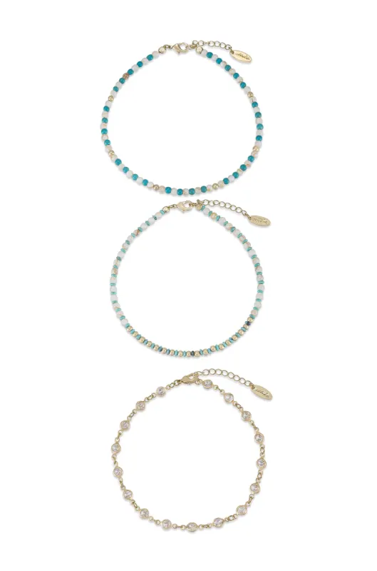 Turquoise Malibu Breeze Anklet Trio by Ettika sold by Beach Bunny