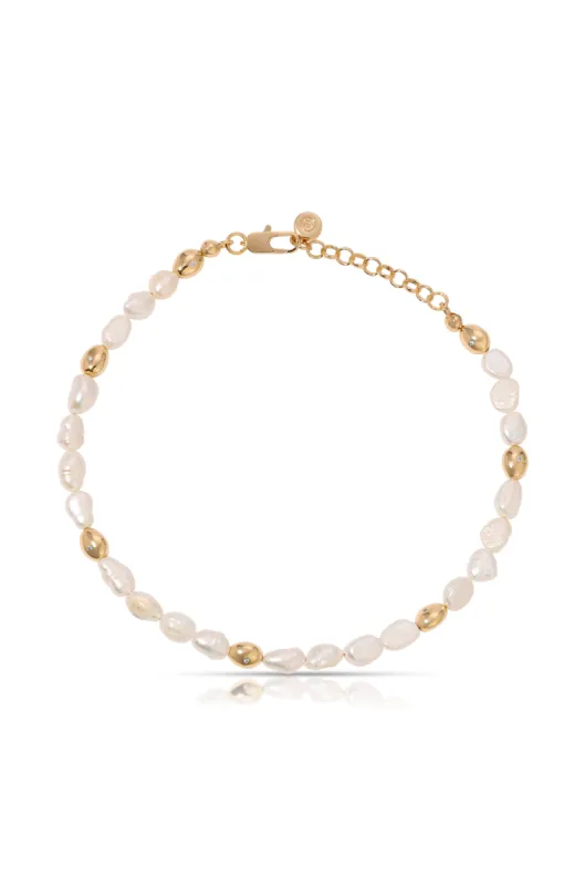 Freshwater Pearl Polished Pebble Anklet sold by Beach Bunny