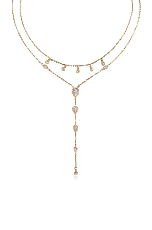 Draped in Bezel Crystal Lariat Necklace Set sold by Beach Bunny