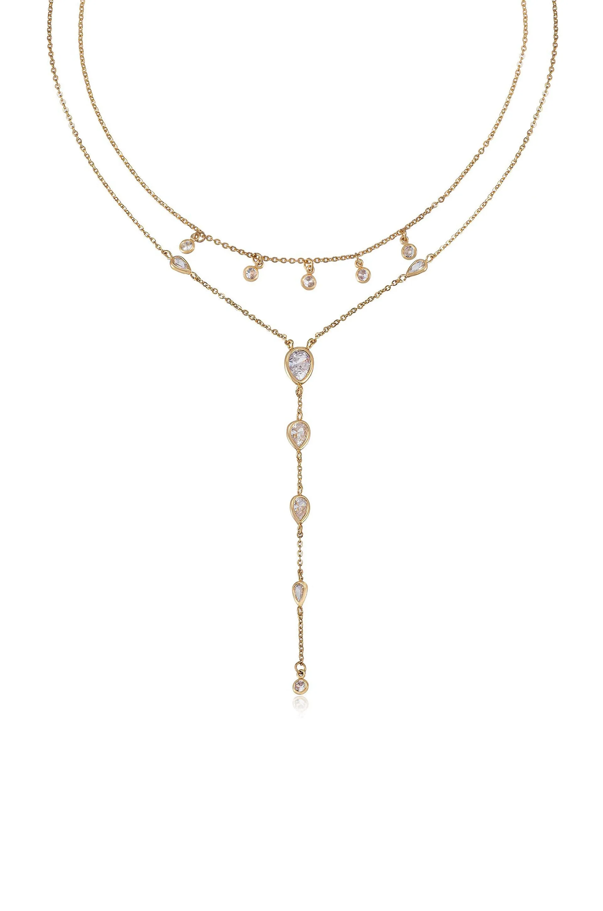 Draped in Bezel Crystal Lariat Necklace Set sold by Beach Bunny