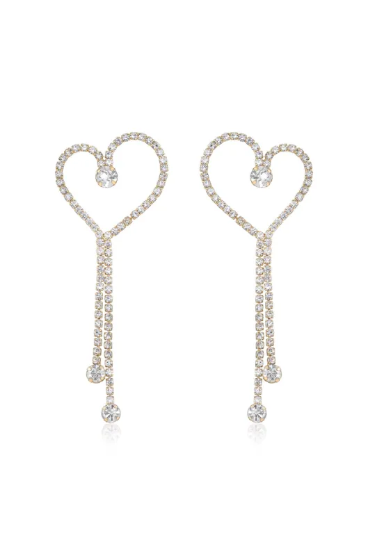 Crystal Heart Linear Drop Earrings sold by Beach Bunny