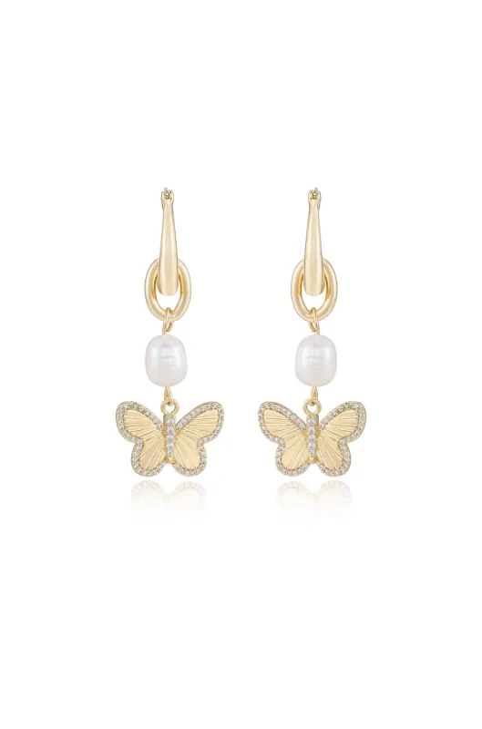 Butterfly High Pearl Drop Earrings sold by Beach Bunny