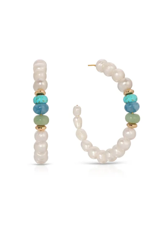 Beach Day Pearl and Gemstone Hoop Earrings sold by Beach Bunny