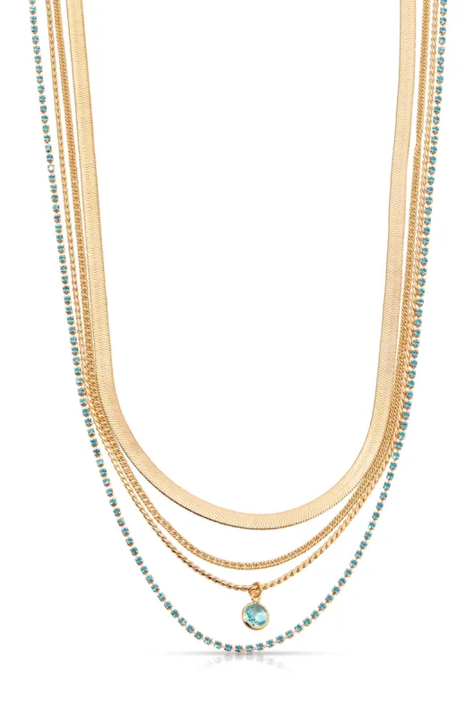 All the Chains Aqua Layered Necklace sold by Beach Bunny