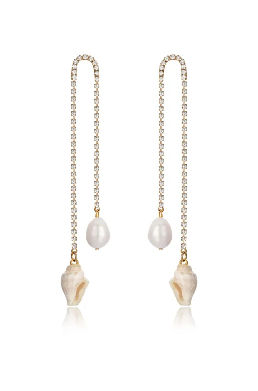 Balanced Shell and Pearl Earrings by Ettika sold by Beach Bunny