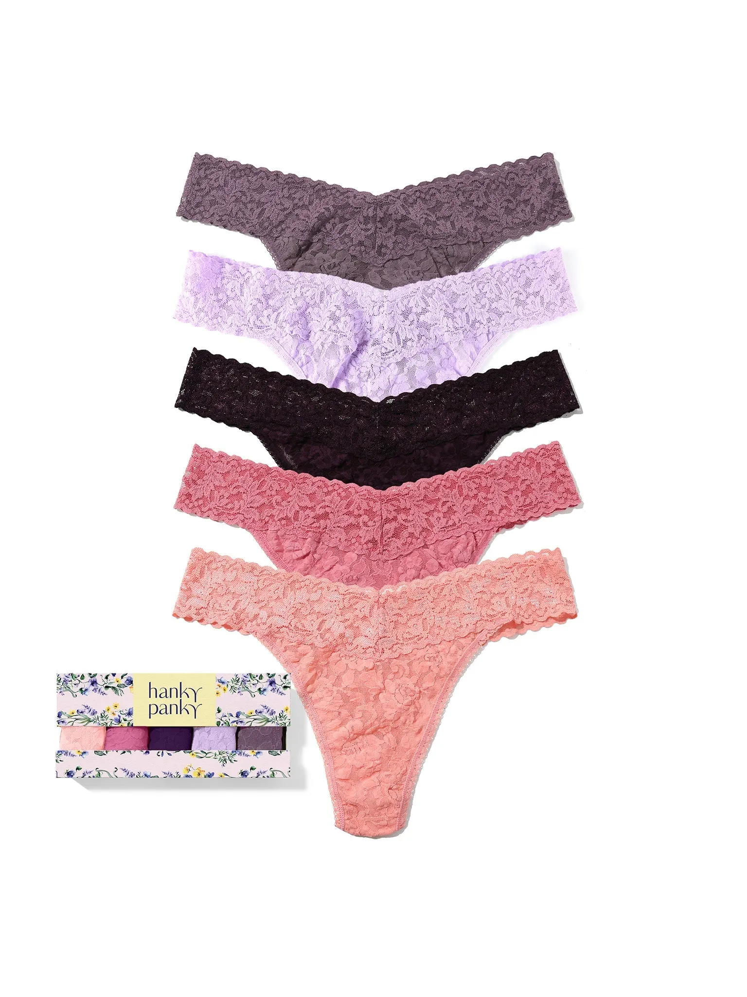 5 Pack Signature Lace® Original Rise Thongs In Printed Box Ballet Pink sold by Beach Bunny