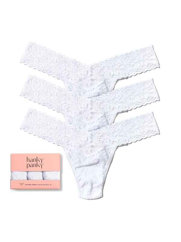 3 Pack Signature Lace® Low Rise Thongs White made by Hanky Panky