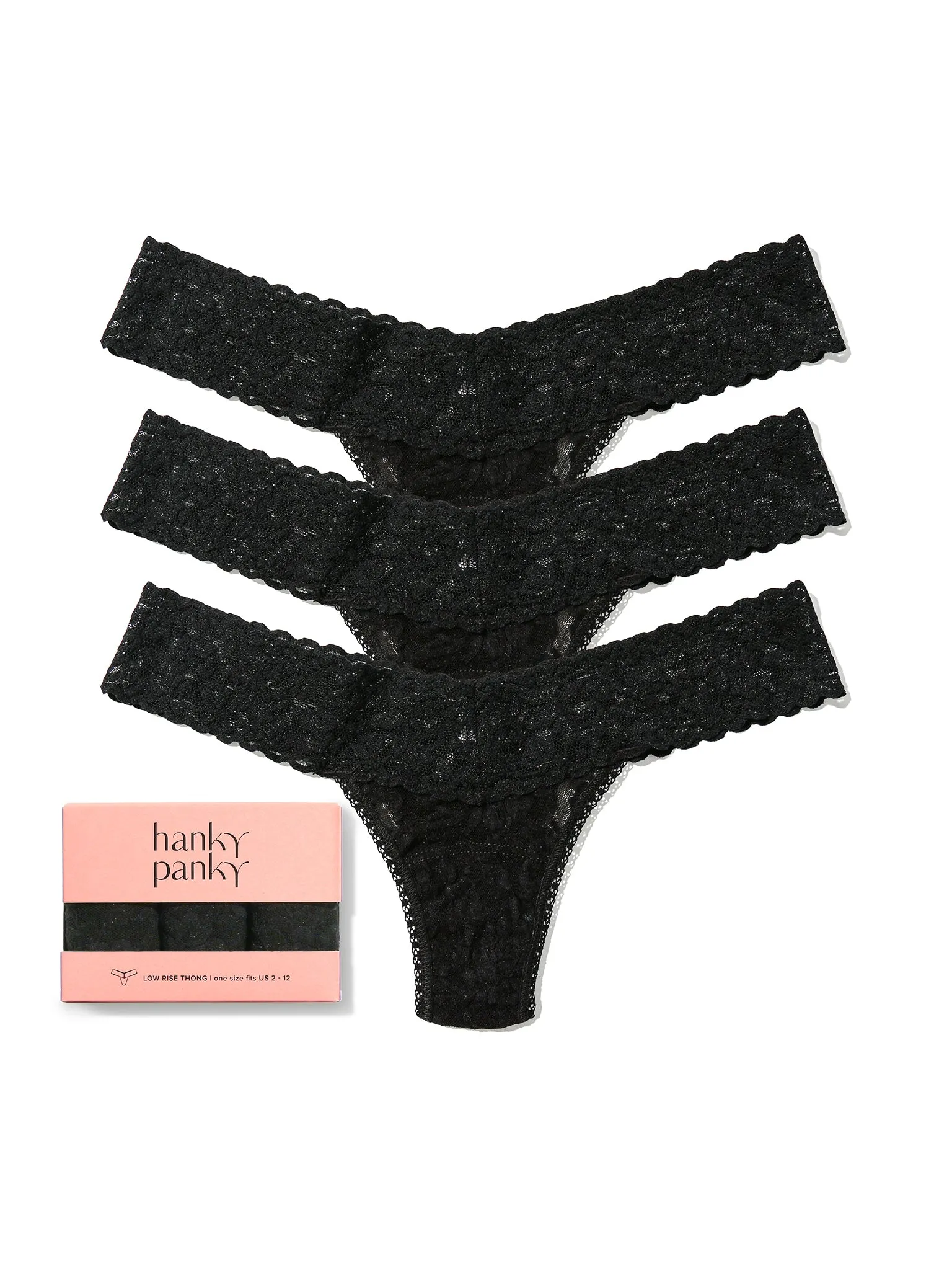3 Pack Signature Lace® Low Rise Thongs Black sold by Beach Bunny