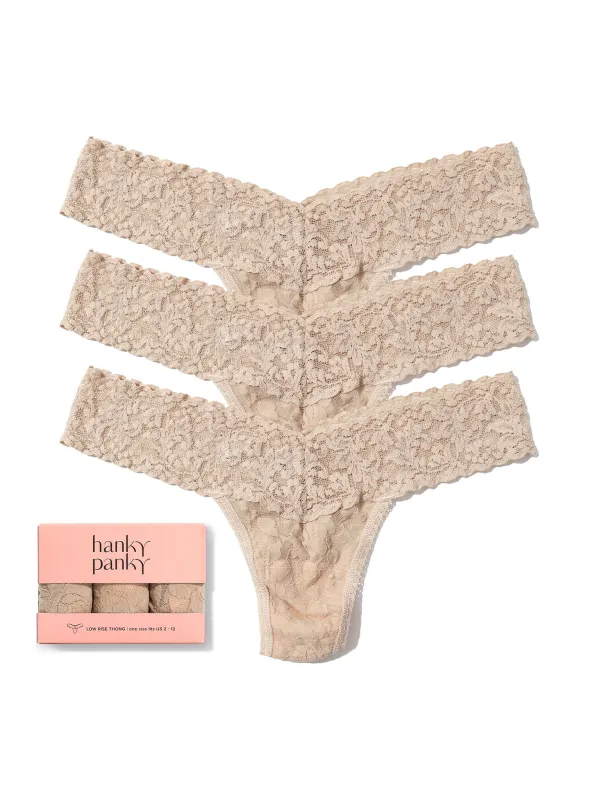 3 Pack Signature Lace® Low Rise Thongs Chai sold by Beach Bunny