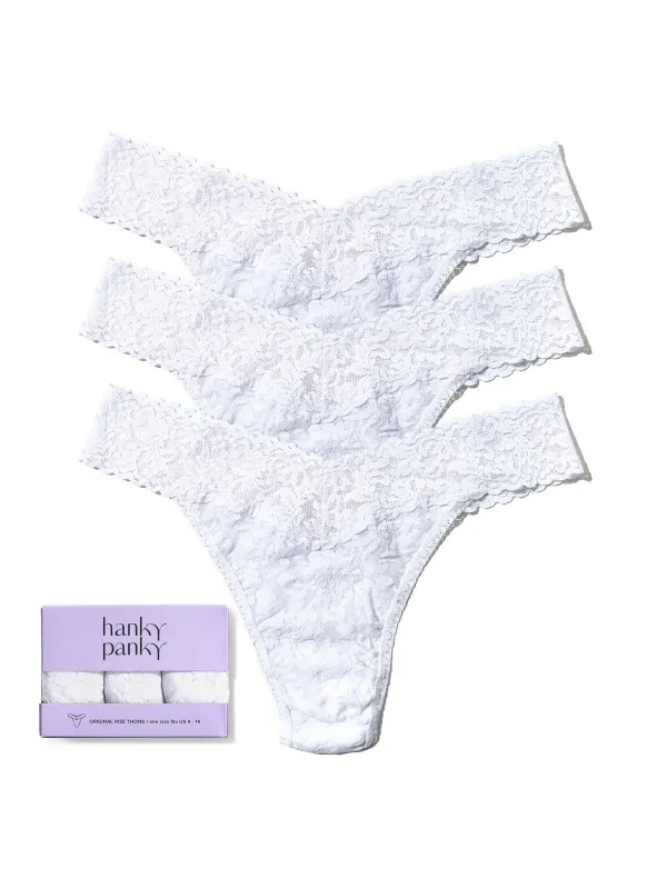3 Pack Signature Lace® Original Rise Thongs White sold by Beach Bunny