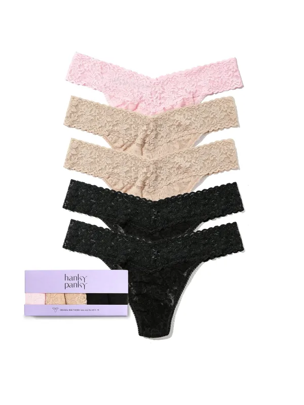 5 Pack Signature Lace® Original Rise Thongs sold by Beach Bunny