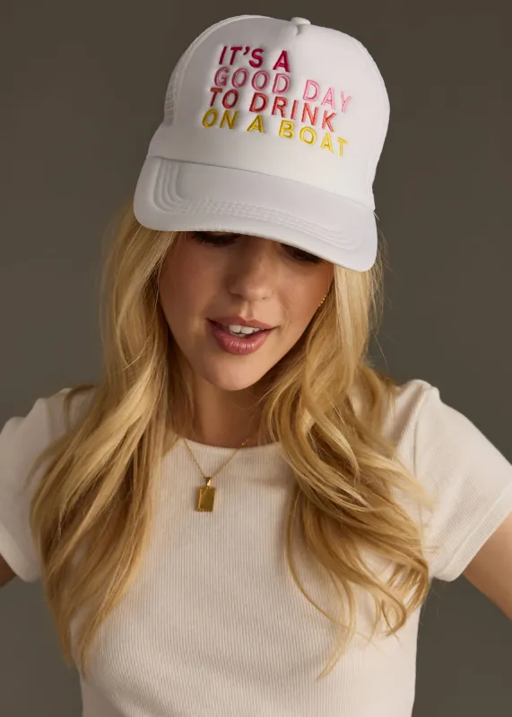 Panache Apparel Co. - Drink On A Boat Trucker Hat - White made by Beach Bunny