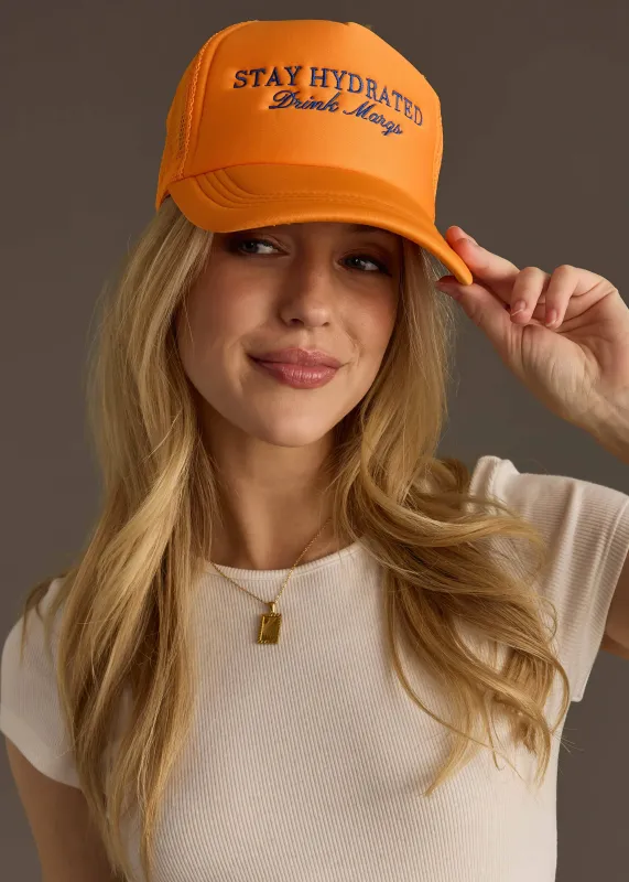 Panache Apparel Co. -  Stay Hydrated Drink Margs Trucker Hat - Orange sold by Beach Bunny