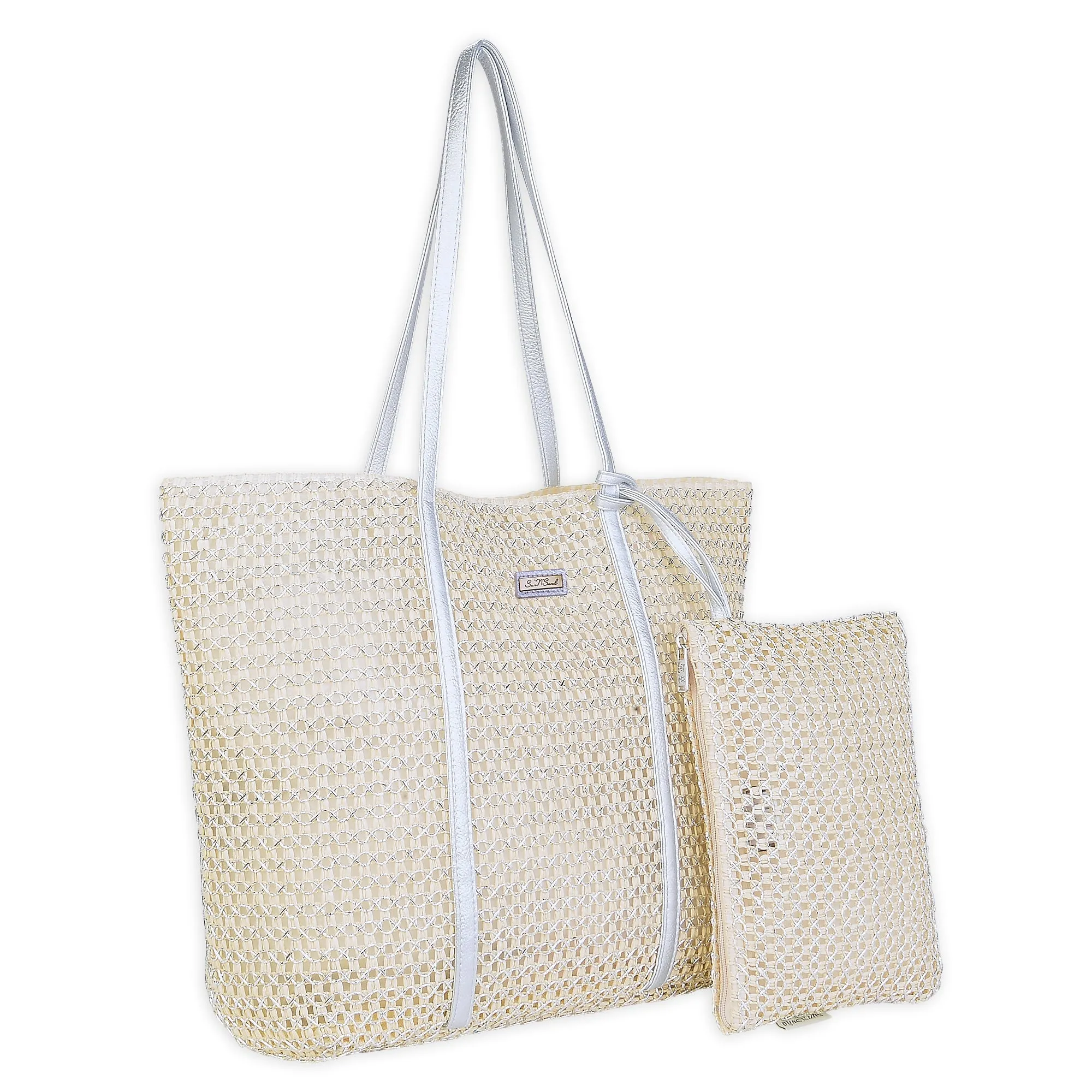 Metallic Shoulder Tote by Sun N Sand - Silver sold by Beach Bunny