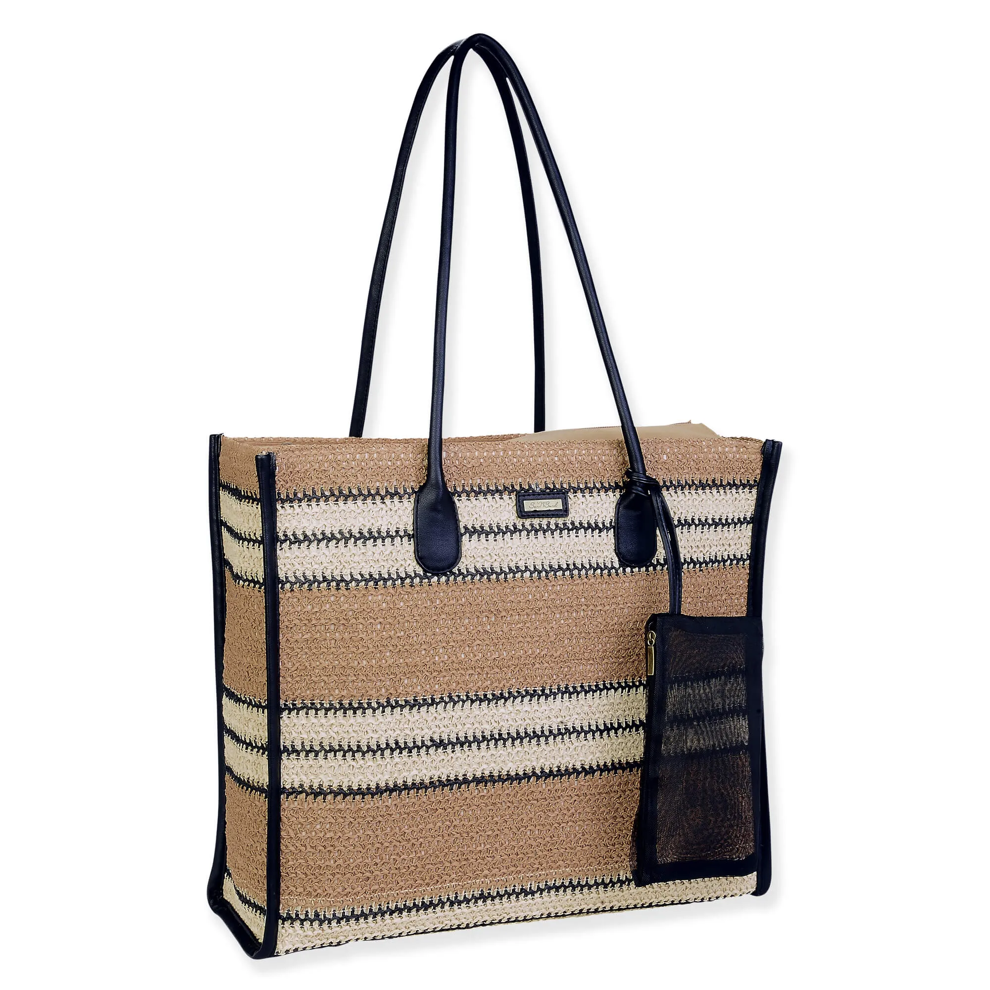 Stripe Crochet Shoulder Tote by Sun N Sand - Black sold by Beach Bunny
