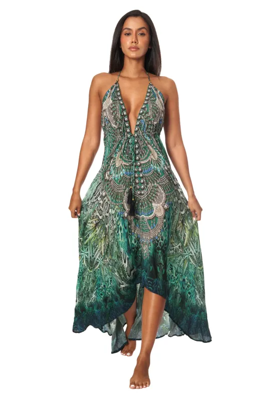 Beaded Luxe  Halter Maxi by La Moda - Emerald made by Lamoda