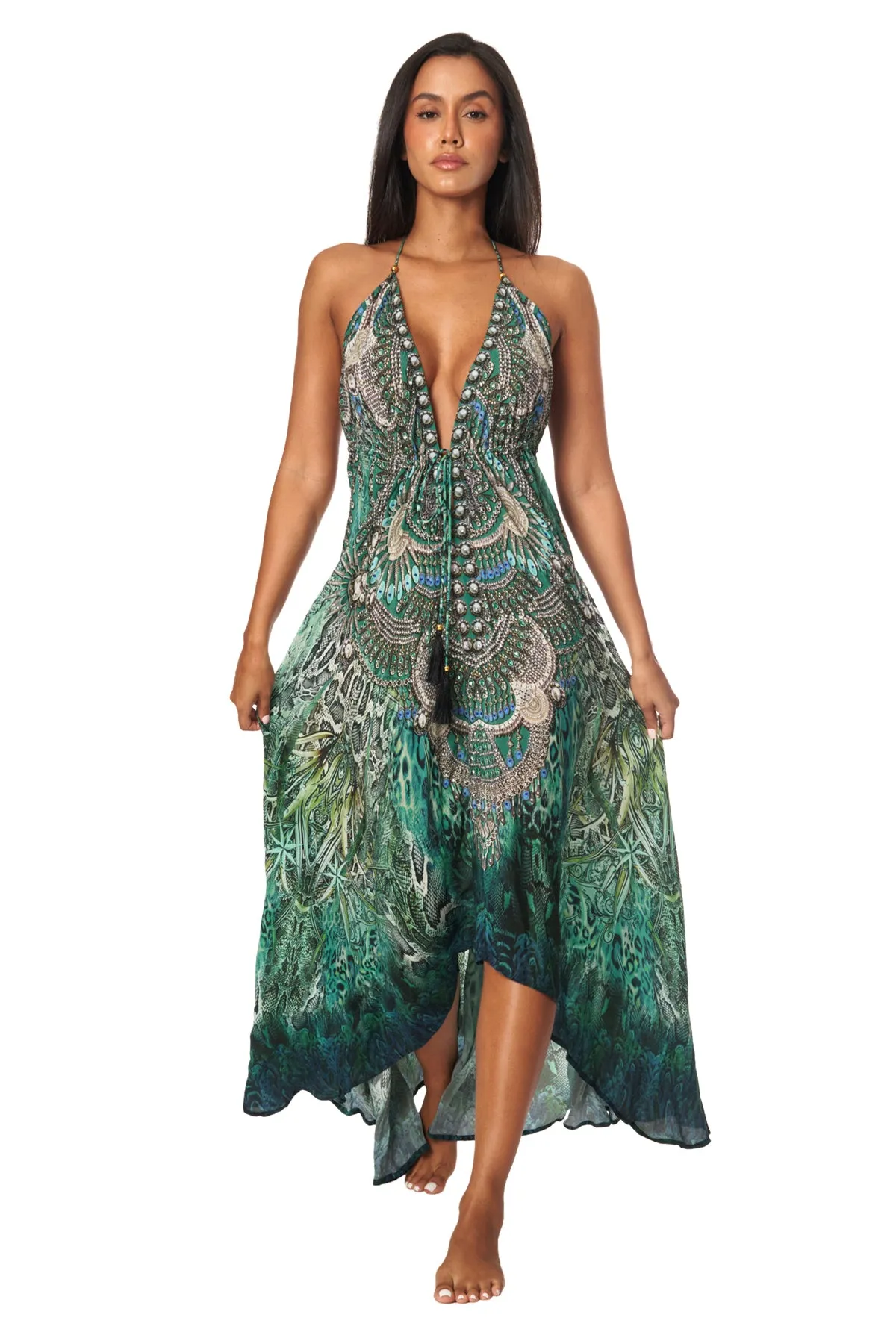 Beaded Luxe Halter Maxi by La Moda - Emerald sold by Beach Bunny