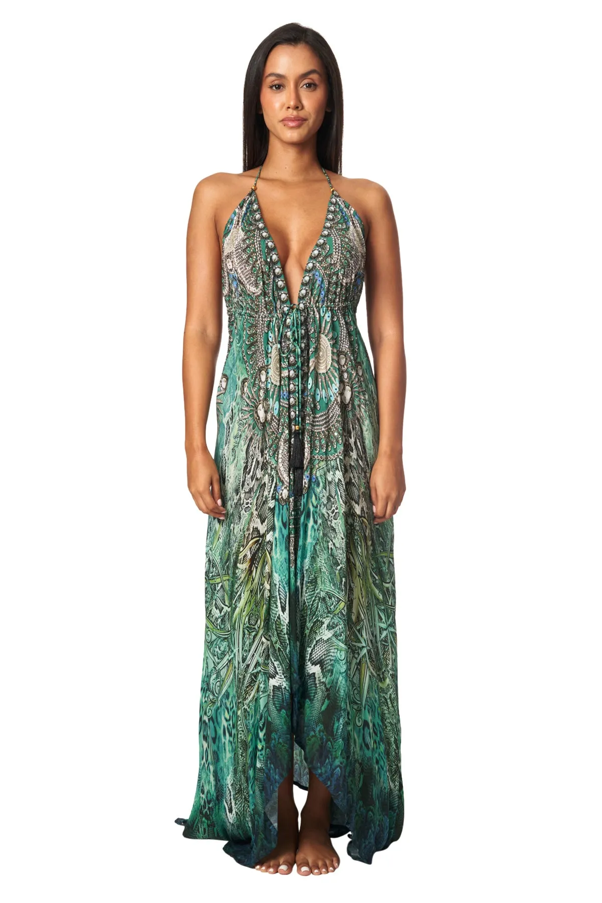 Beaded Luxe Halter Maxi by La Moda - Emerald sold by Beach Bunny product image thumbnail 3