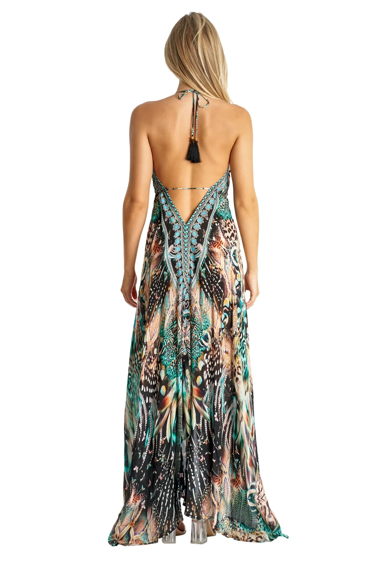 Beaded Luxe Halter Maxi by La Moda - Black & Teal sold by Beach Bunny product image thumbnail 4