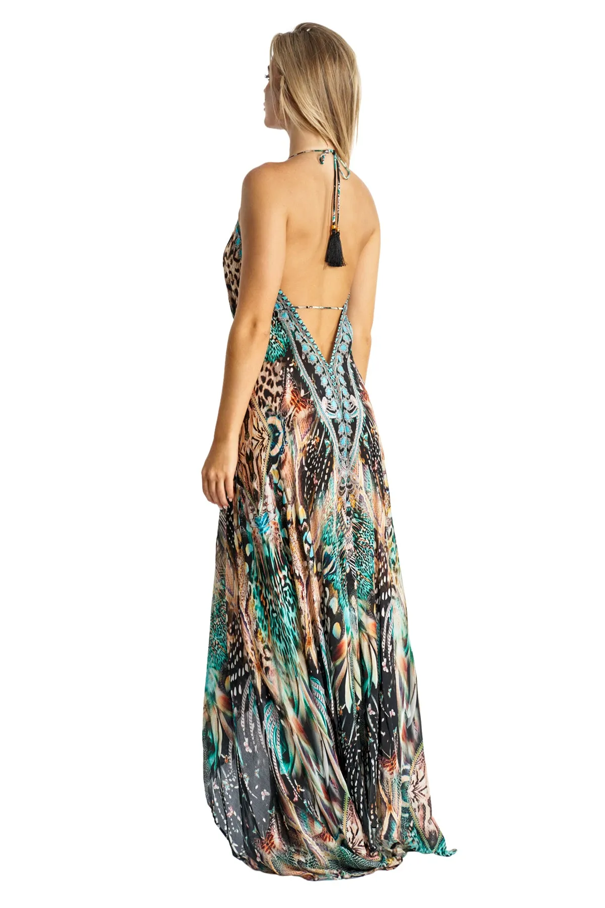 Beaded Luxe Halter Maxi by La Moda - Black & Teal sold by Beach Bunny product image thumbnail 3