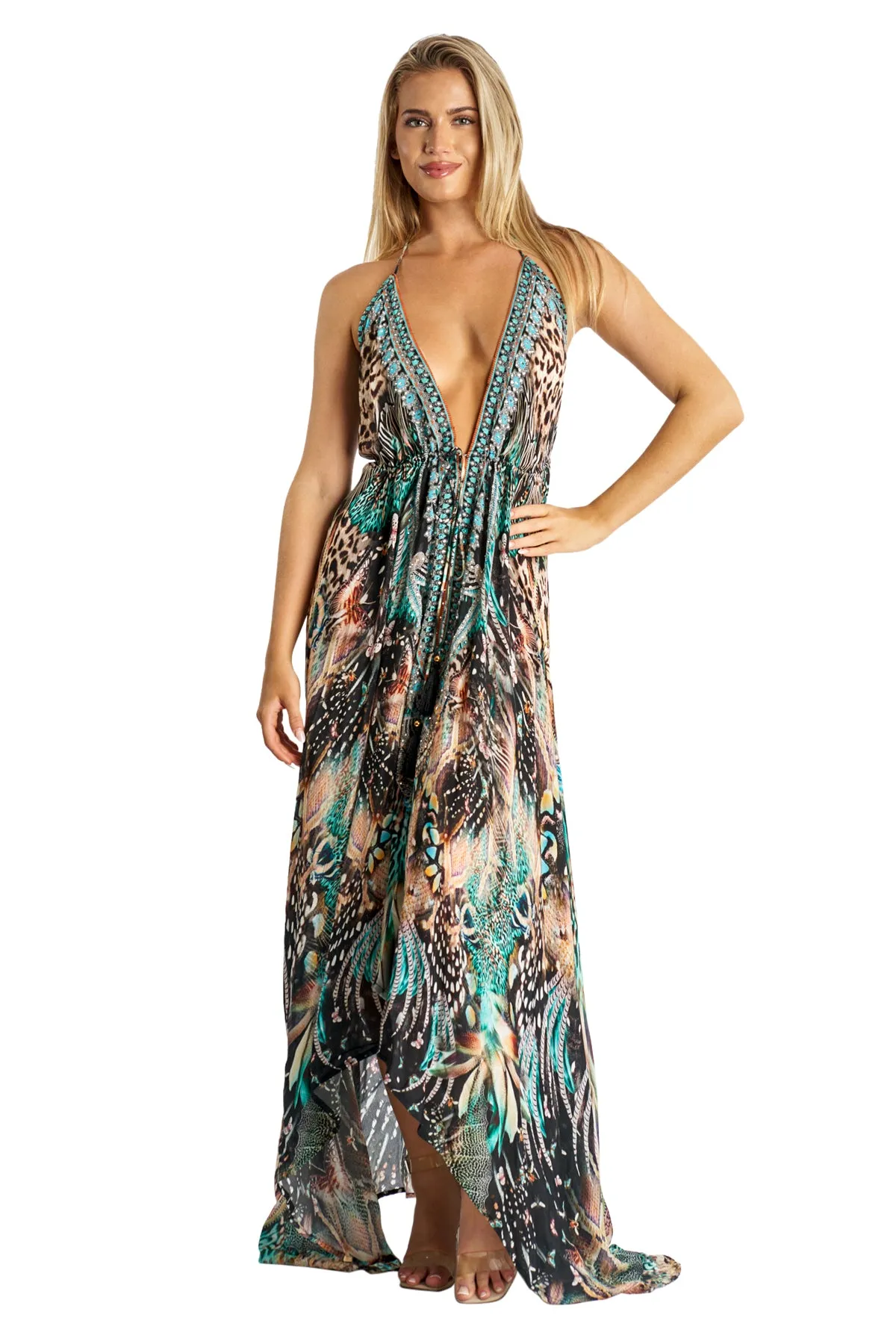 Beaded Luxe Halter Maxi by La Moda - Black & Teal sold by Beach Bunny product image thumbnail 2
