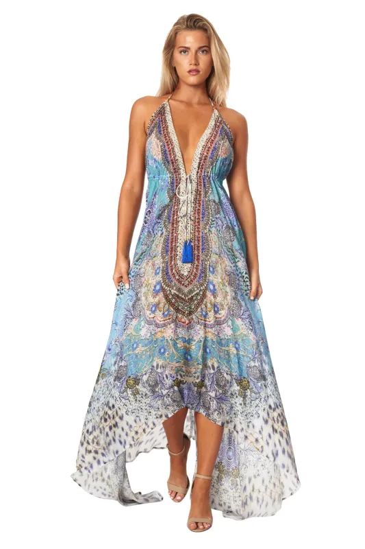 Beaded Luxe  Halter Maxi by La Moda - Aqua sold by Beach Bunny