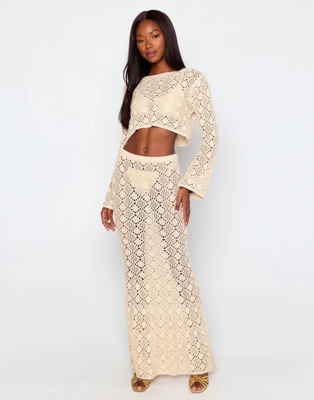 Marina Maxi Skirt by Summer Haus - Beige sold by Beach Bunny
