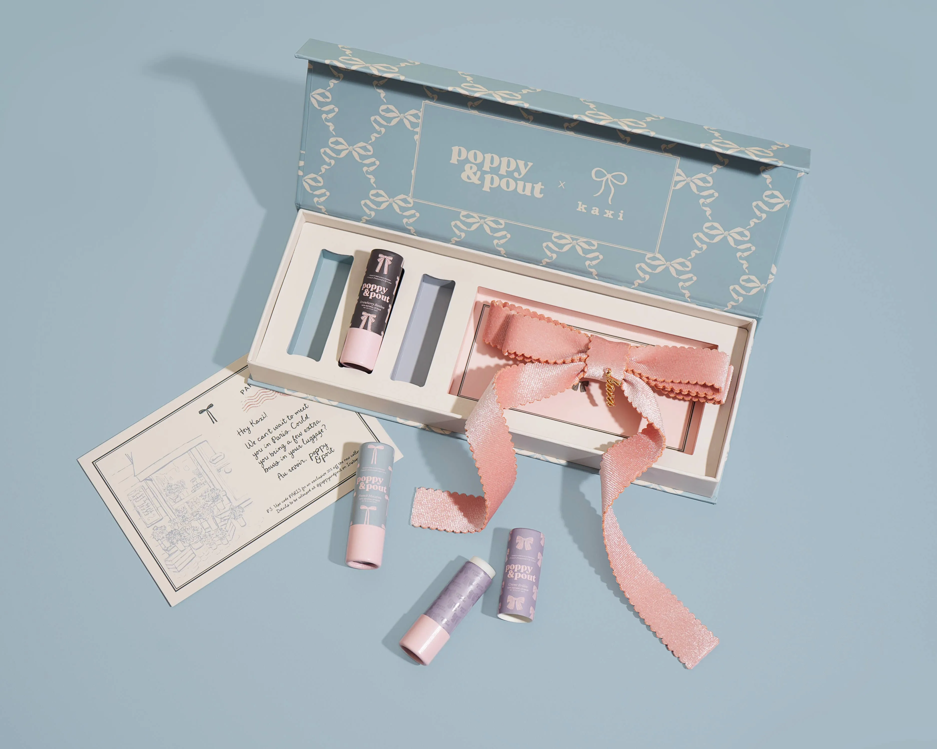 Poppy & Pout - Gift Set, Coquette Lip Balm Trio + Kaxi Hair Bow sold by Beach Bunny