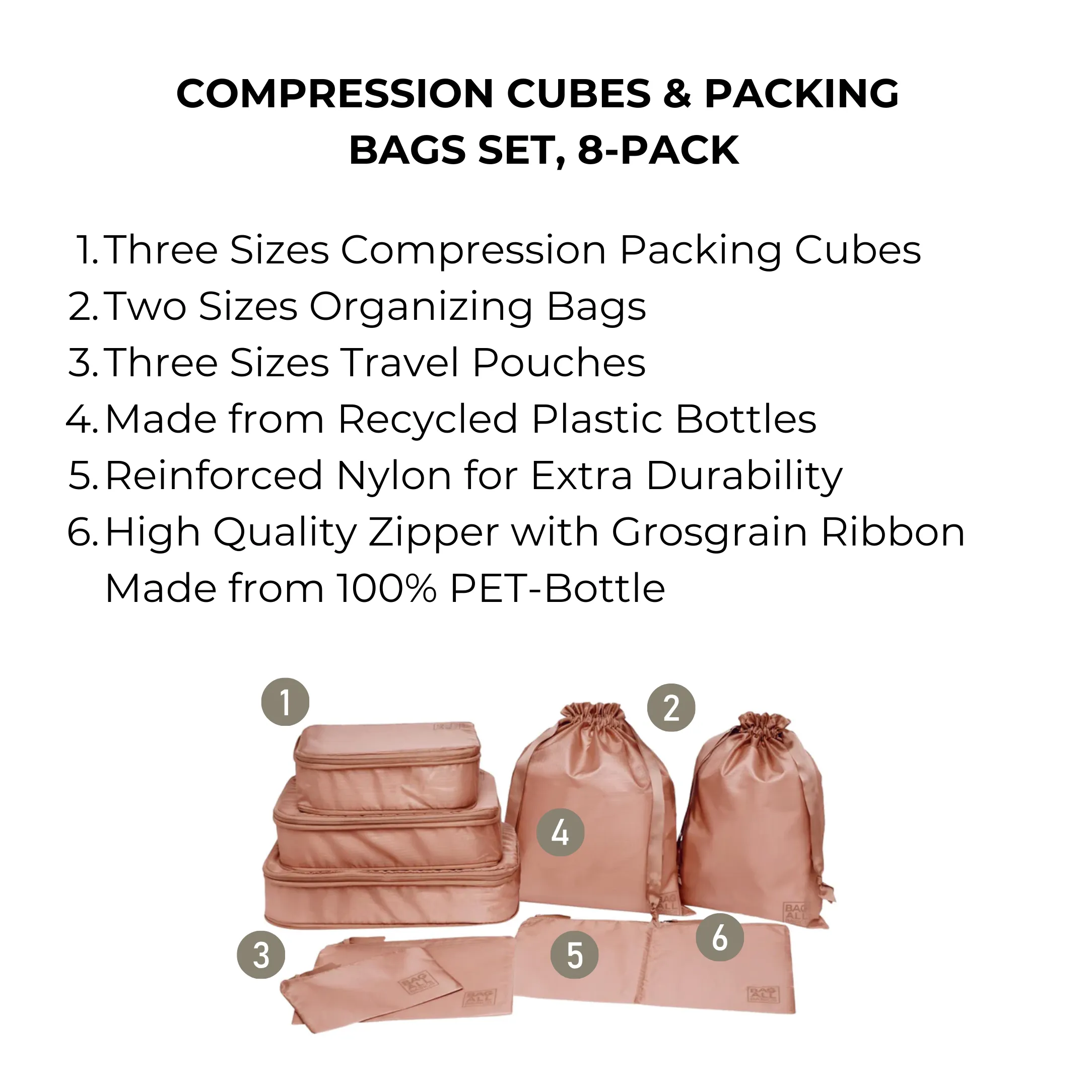 Compression Cubes & Packing Bags Set, 8-pack, Pink/Blush sold by Beach Bunny product image thumbnail 5