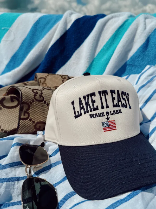 Lake it Easy - Navy Vintage Trucker Hat sold by Beach Bunny