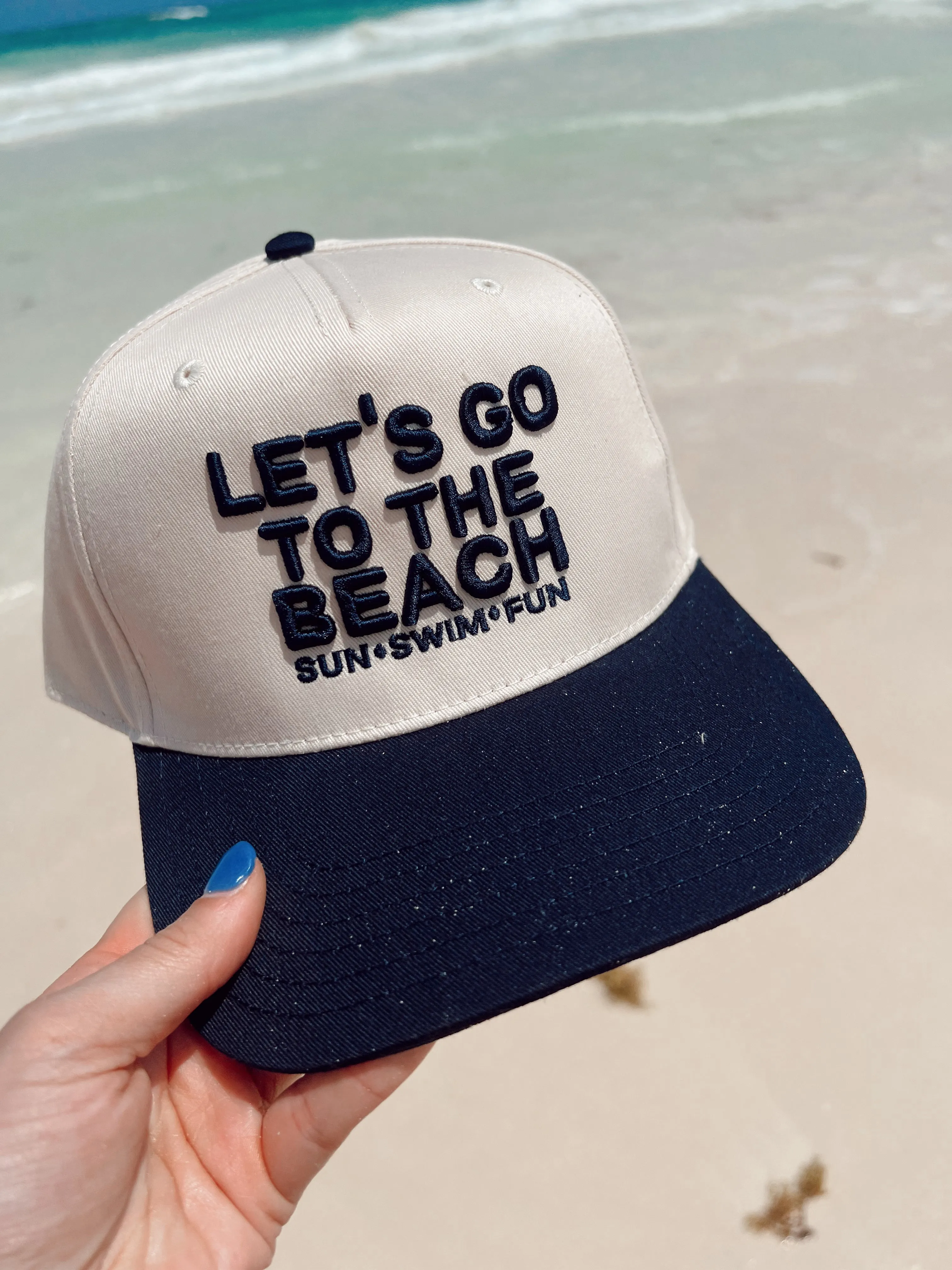 Let's Go To The Beach - Navy Vintage Trucker Hat sold by Beach Bunny product image thumbnail 3