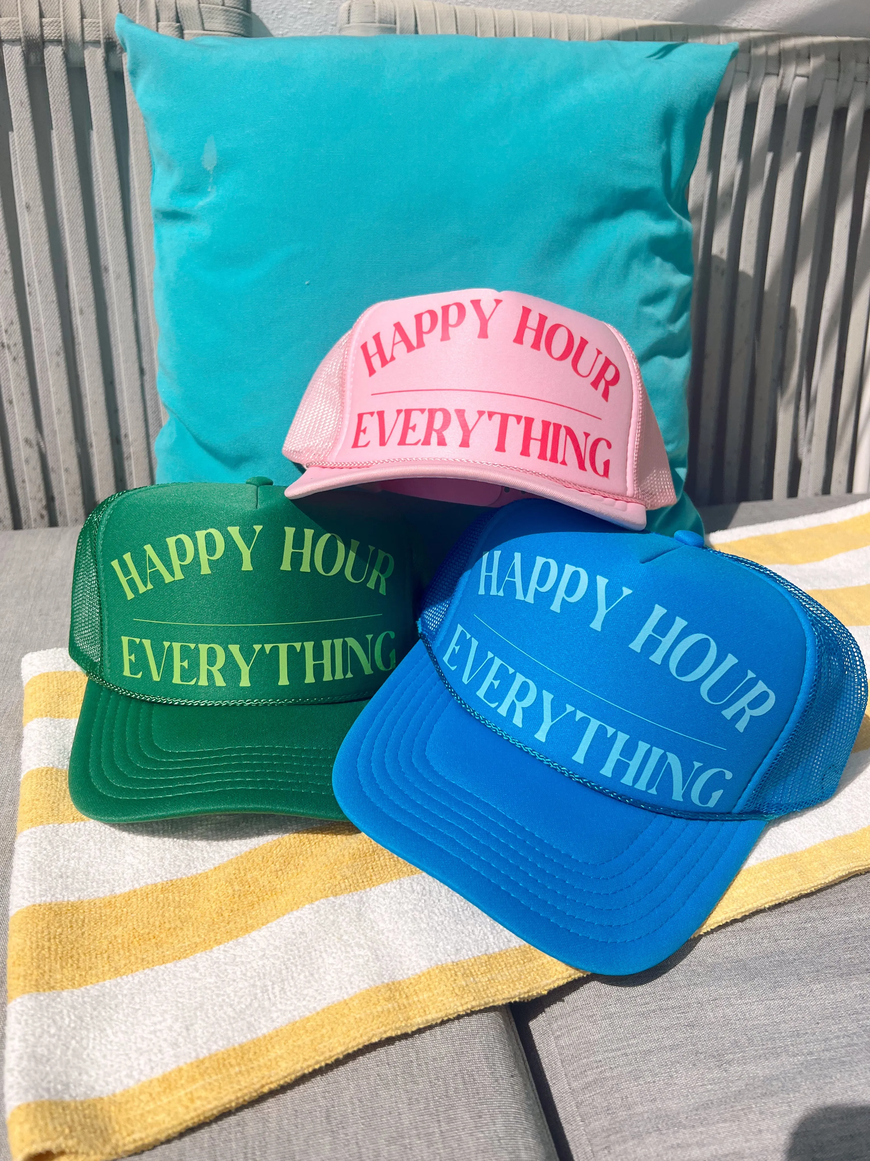 Happy Hour / Everything Trucker Hat by KenzKustomz sold by Beach Bunny
