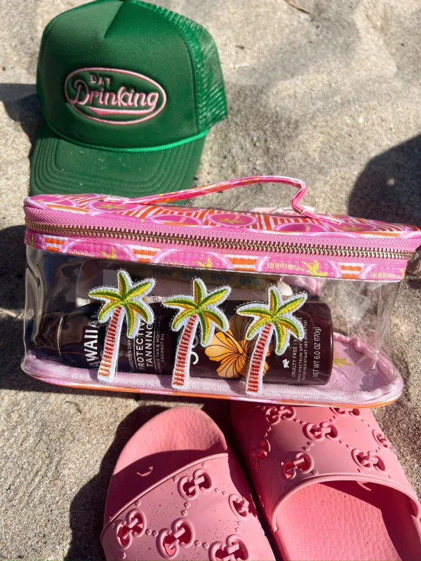 3 Pink Palms - Clear Open Top w Handle sold by Beach Bunny