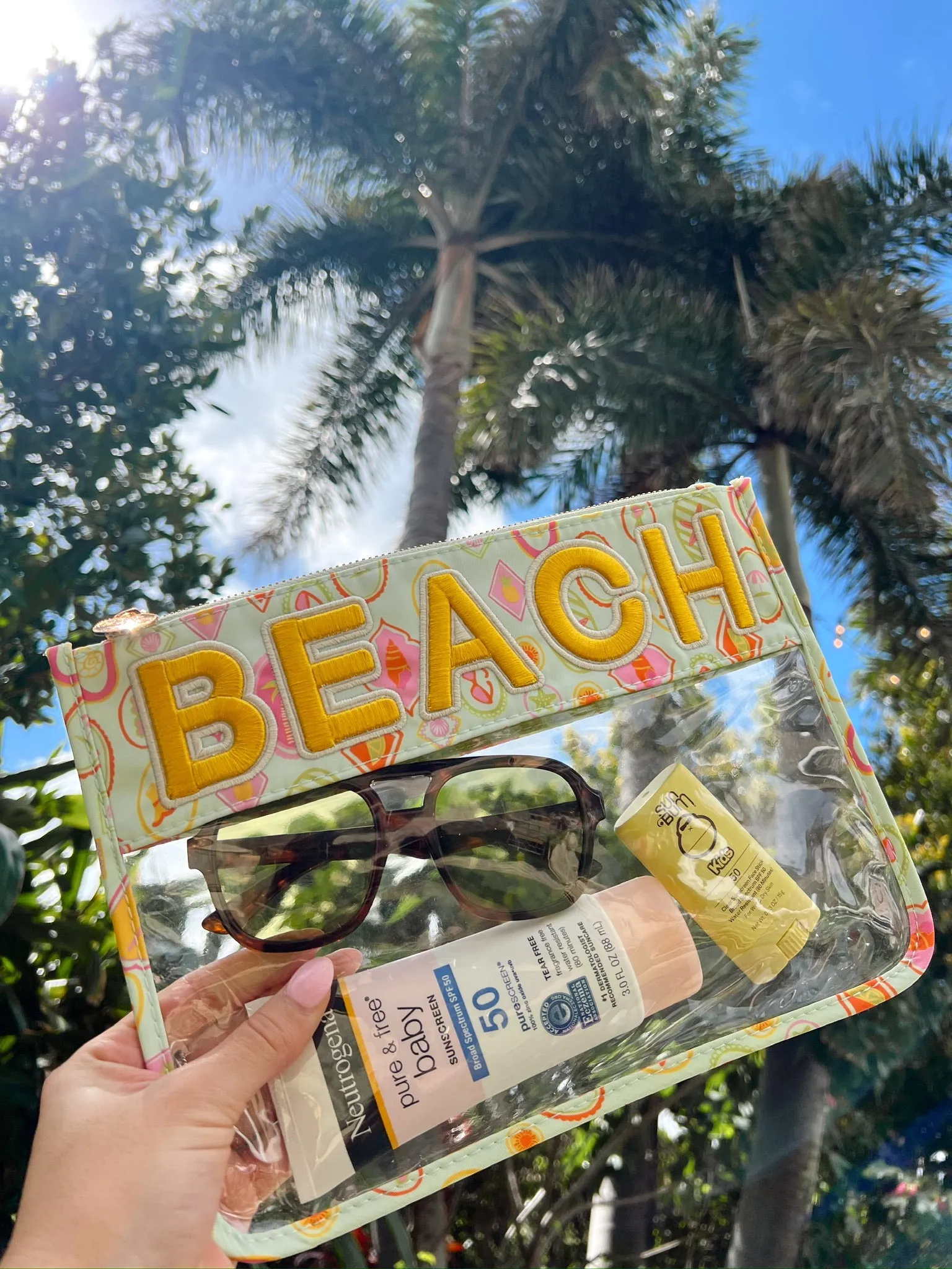 Beach Clear Pouch - Mint Palms sold by Beach Bunny