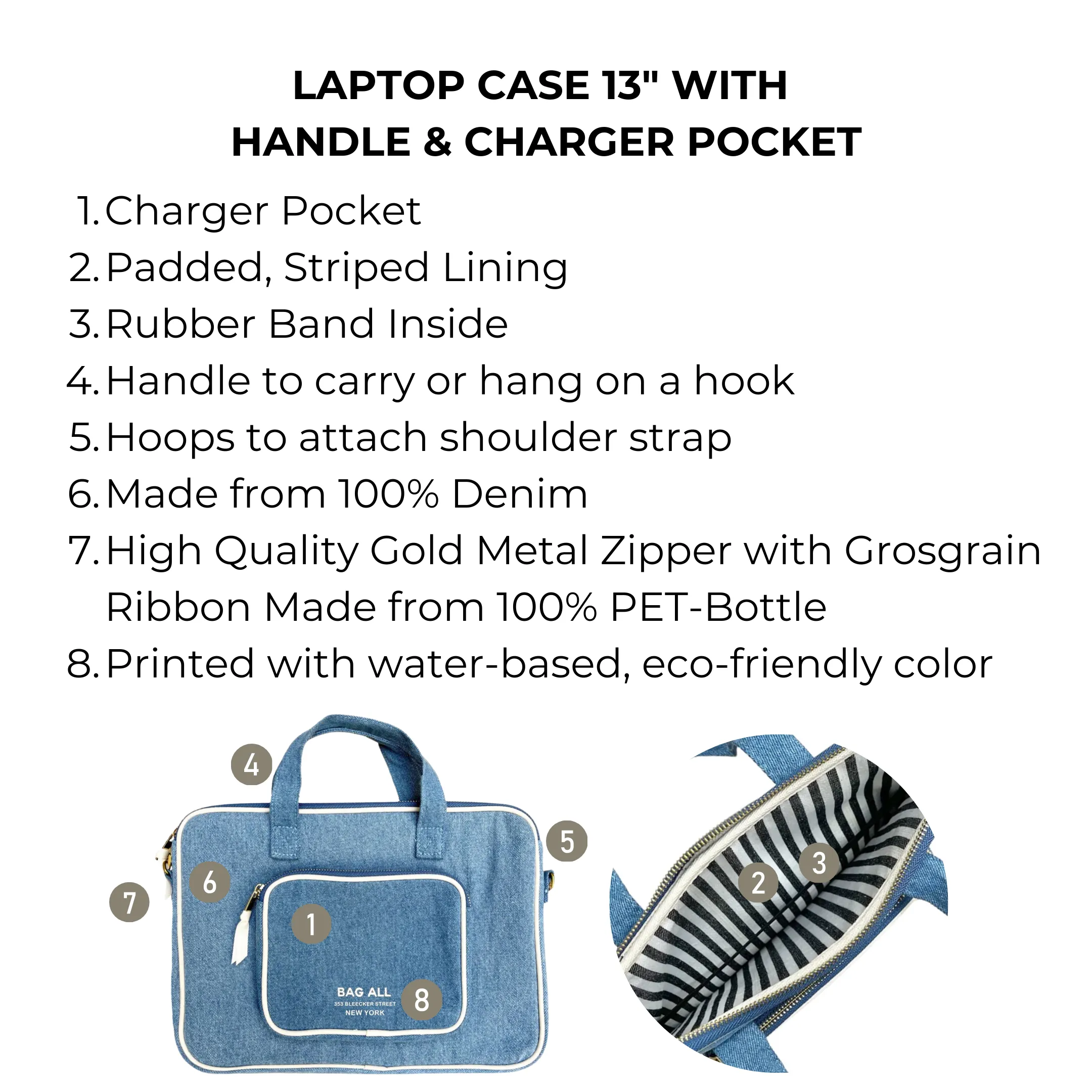 Laptop Case 13", Handle & Charger Pocket, Denim sold by Beach Bunny product image thumbnail 4