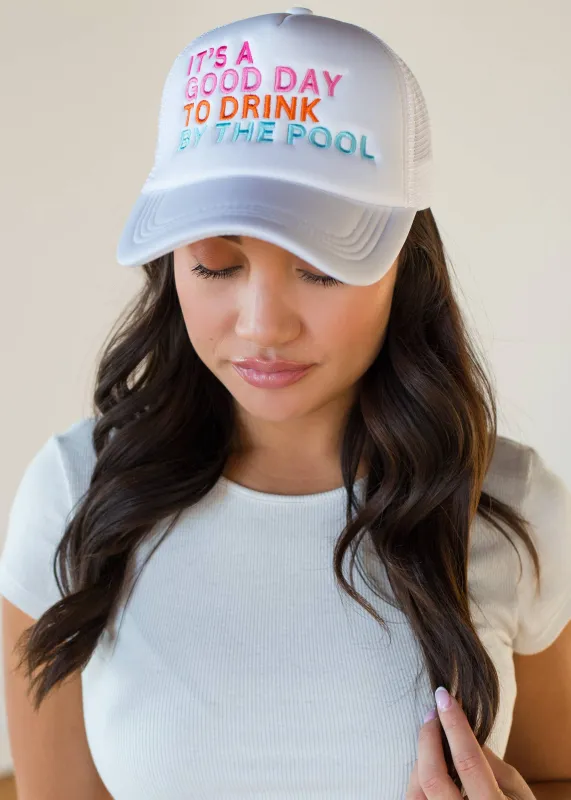 Panache Apparel Co. - White Drink By The Pool Trucker Hat made by Beach Bunny