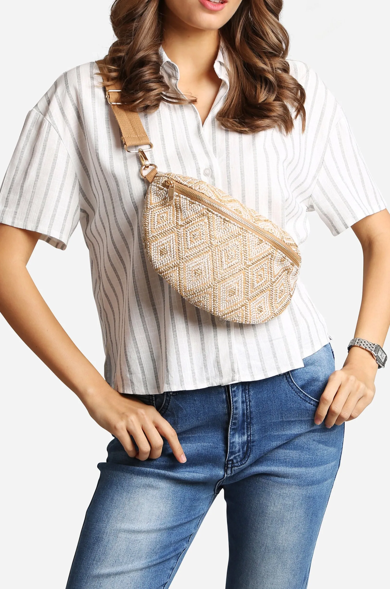 Diamond Pattern Sling Bag - Beige sold by Beach Bunny product image thumbnail 2