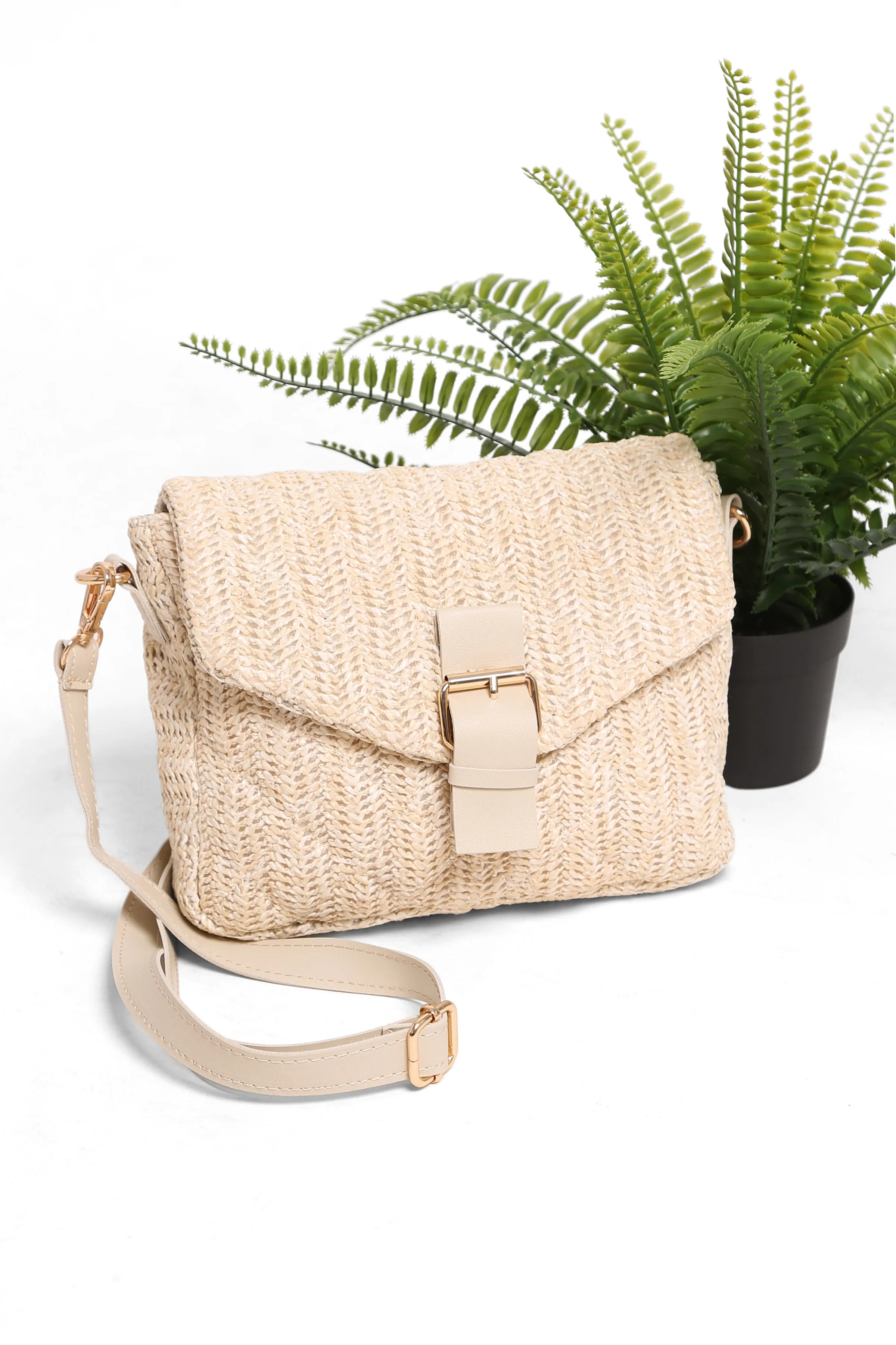 Straw Crossbody Bag - Beige sold by Beach Bunny