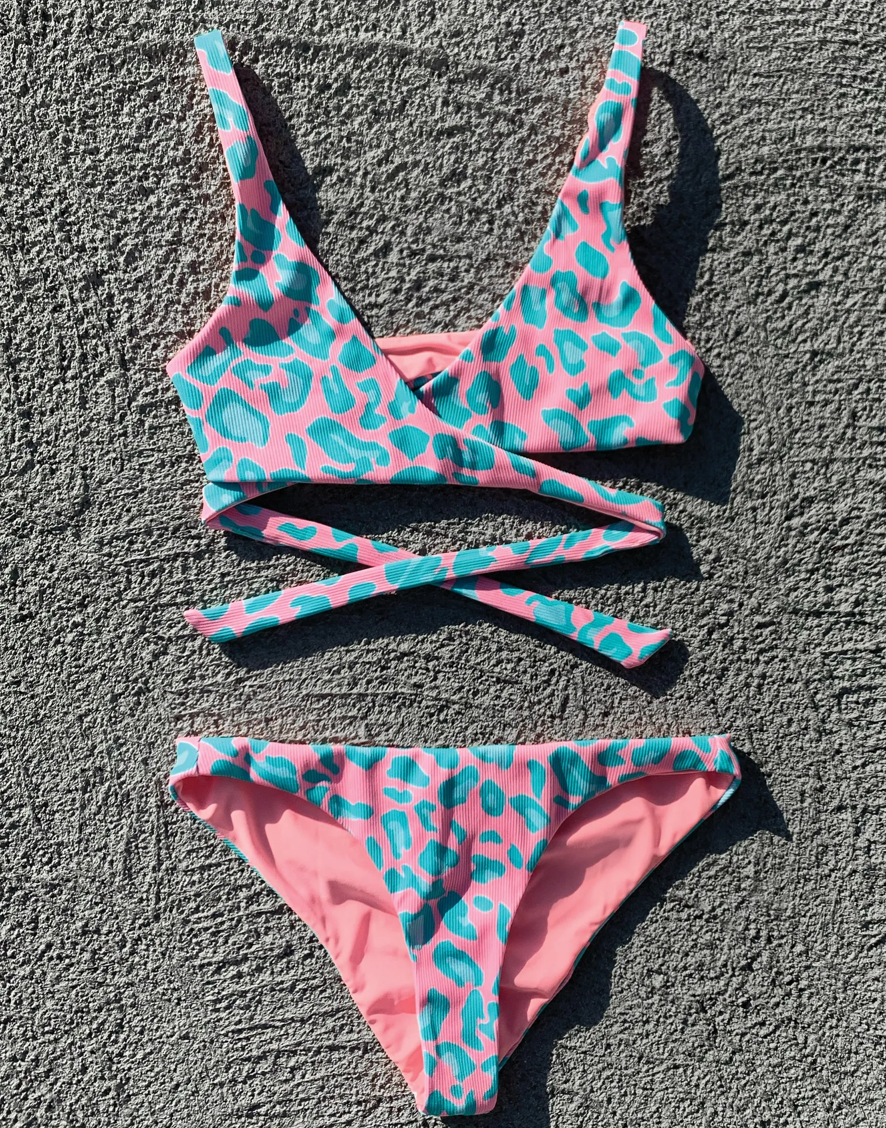 Skylar Wrap Top - Cherry Blossom Aqua Leopard sold by Beach Bunny product image thumbnail 3