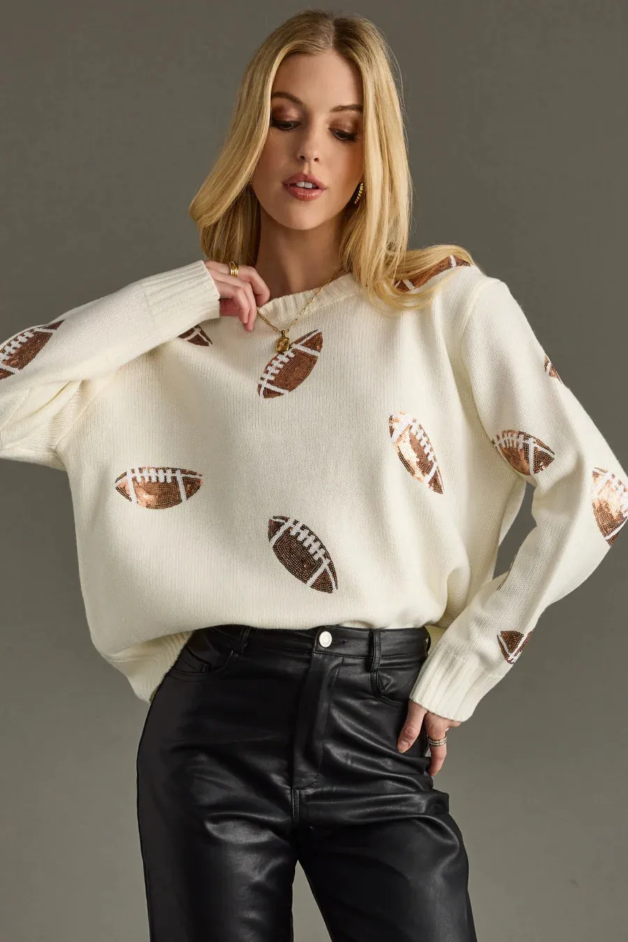 Sequin Football Sweater by Panache - Cream sold by Beach Bunny