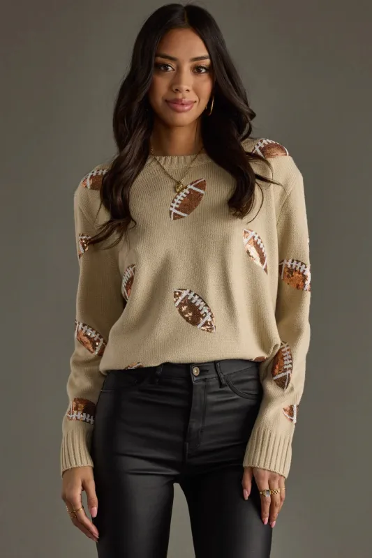 Sequin Football Sweater by Panache - Tan made by Beach Bunny