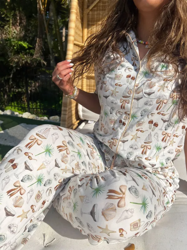 Neutral Coastal Cocktail - Short Sleeve + Pant Pajama Set sold by Beach Bunny