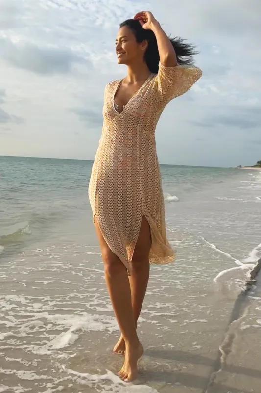GOLDEN MESH COVER-UP by Becca made by Beach Bunny