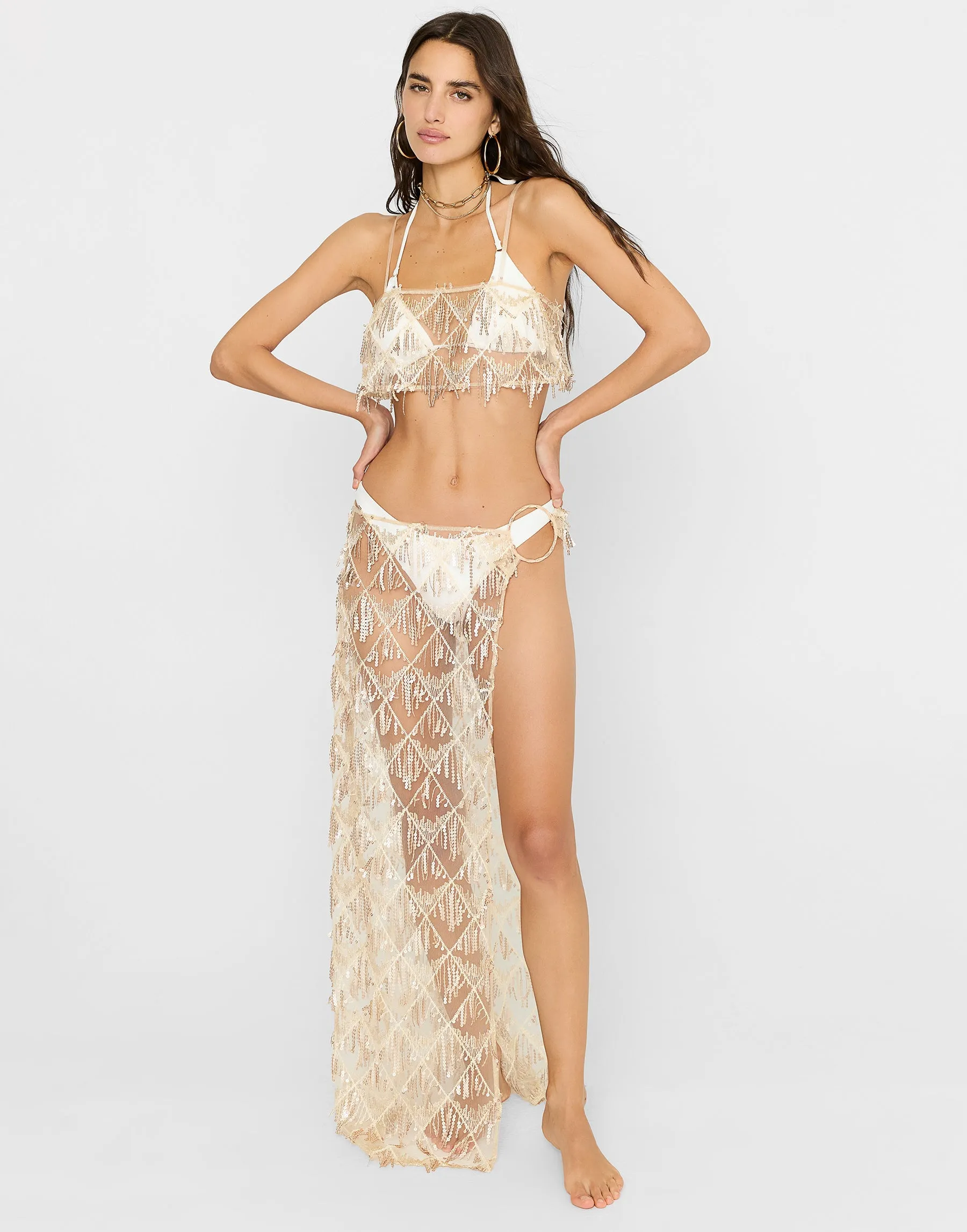 Dione Sparkle Maxi Skirt - Rose Gold sold by Beach Bunny
