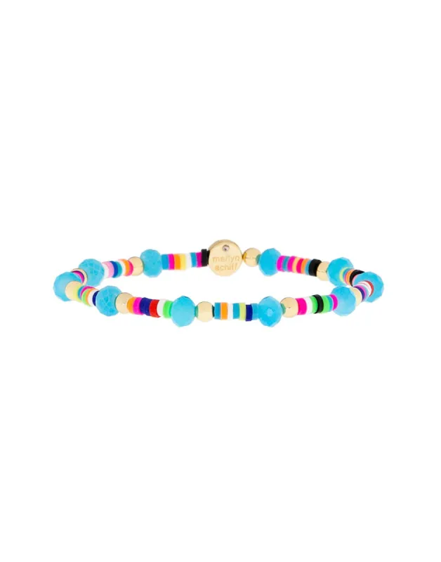Heishi Crystal Bead Stretch Bracelet by Marlyn Schiff - Gold/Turquoise sold by Beach Bunny