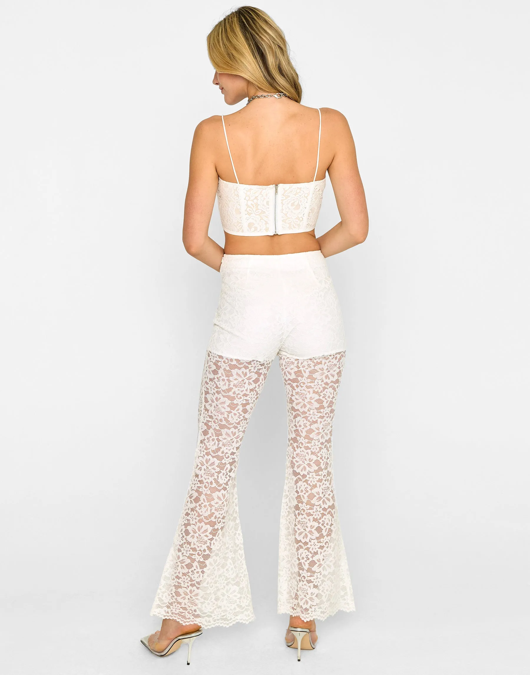 Dalia Lace Flare Pant by Summer Haus - White sold by Beach Bunny