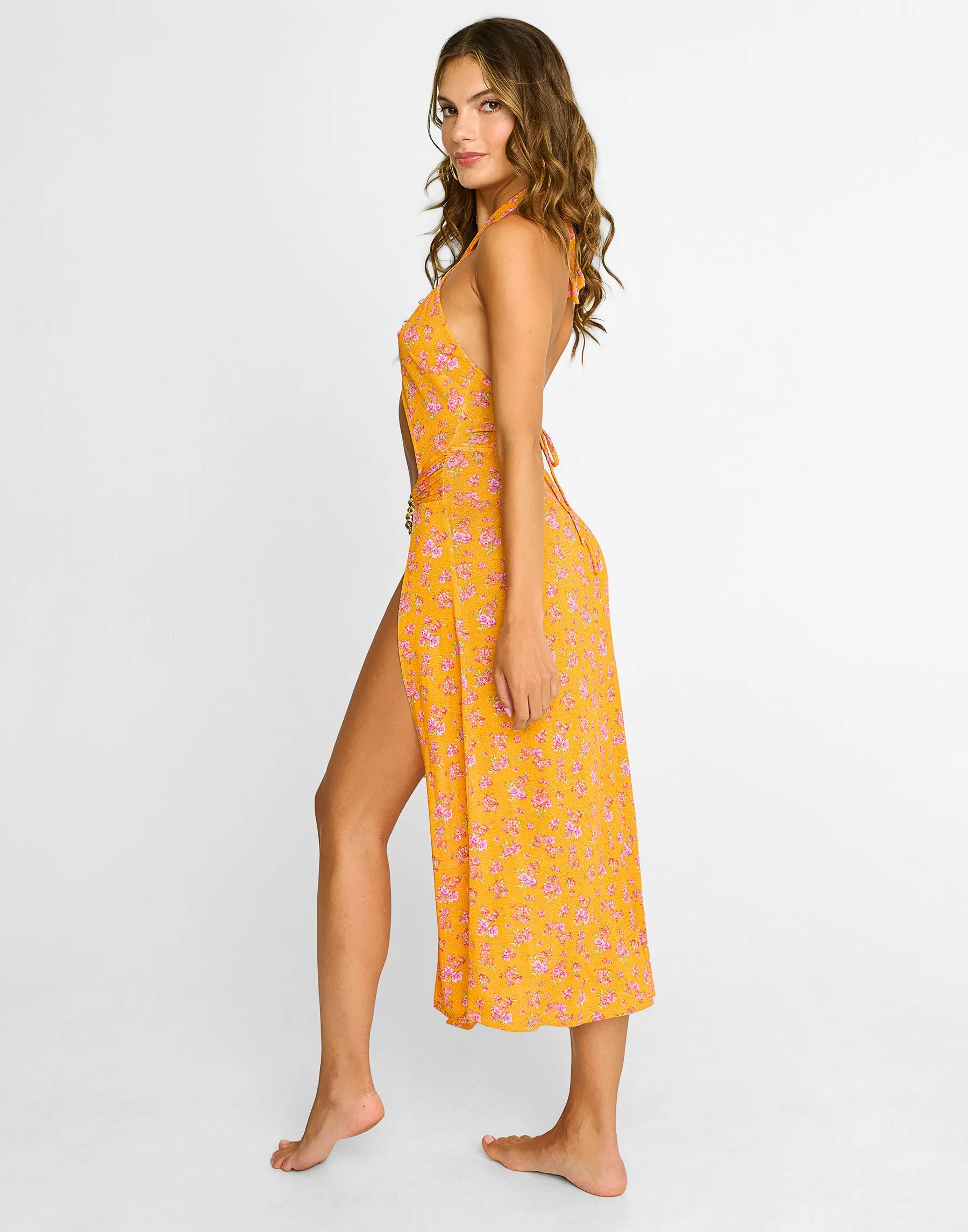 Saddie Midi Dress - Orange Ditsy Floral sold by Beach Bunny product image thumbnail 3