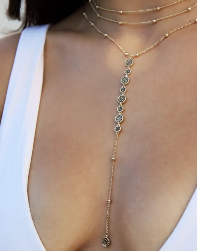Bali Dreams Crystal Lariat Necklace by Ettika - Black sold by Beach Bunny